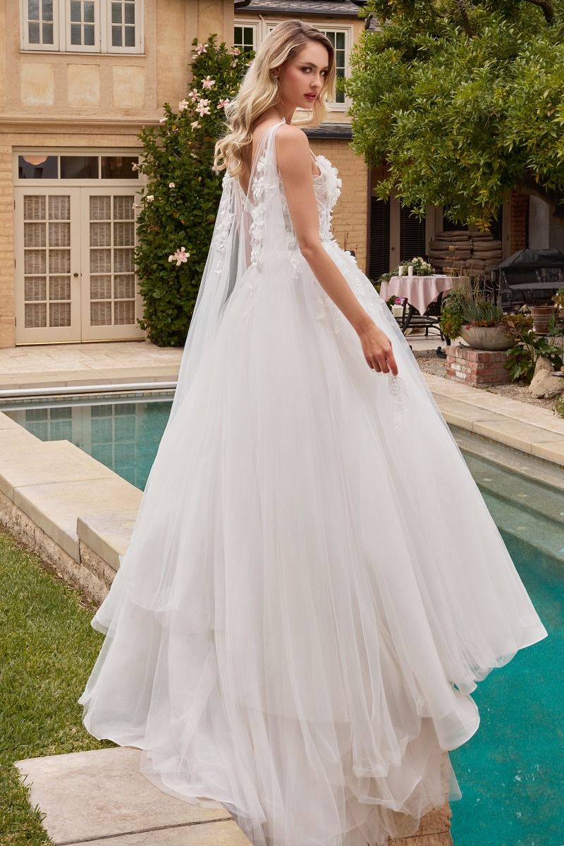 Layered Tulle Sweetheart Sheer Embroidered Lace Long Wedding Dress CDCDS437W