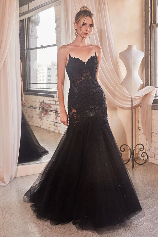 STRAPLESS LACE & TULLE MERMAID GOWN CDCDS482-0