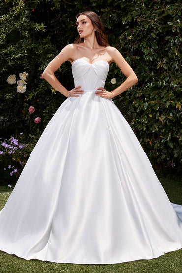 Strapless Soft Satin Off White Wedding Ball Gown w/ Sweetheart Neckline & Lace Up Back CDCDS512W-1