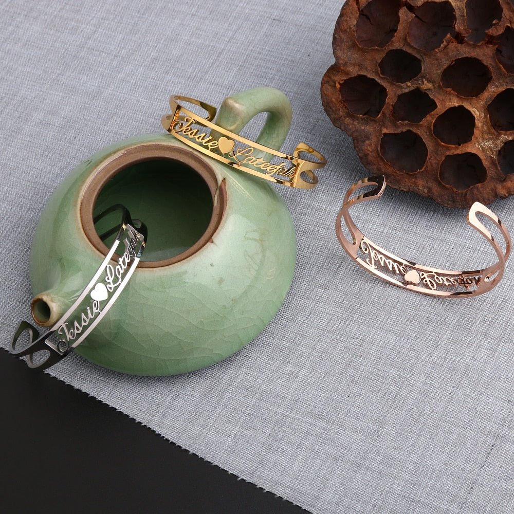 Christams Gift Friend Lovers 2 Names Love Bangles,Women Men Bangles Bracelets Wedding Jewelry-4