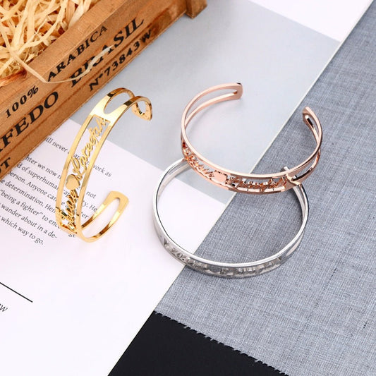 Christams Gift Friend Lovers 2 Names Love Bangles,Women Men Bangles Bracelets Wedding Jewelry-0