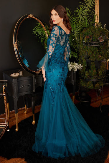 Mermaid Bell sleeve Sheer Back Bodice Sensual Flattering Long Mother of Bride Dress CDCM327 Sale-1
