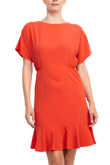 Donna Morgan Crew Neck Short Sleeve Fit & Flare Zipper Back Solid Jersey Dress-1