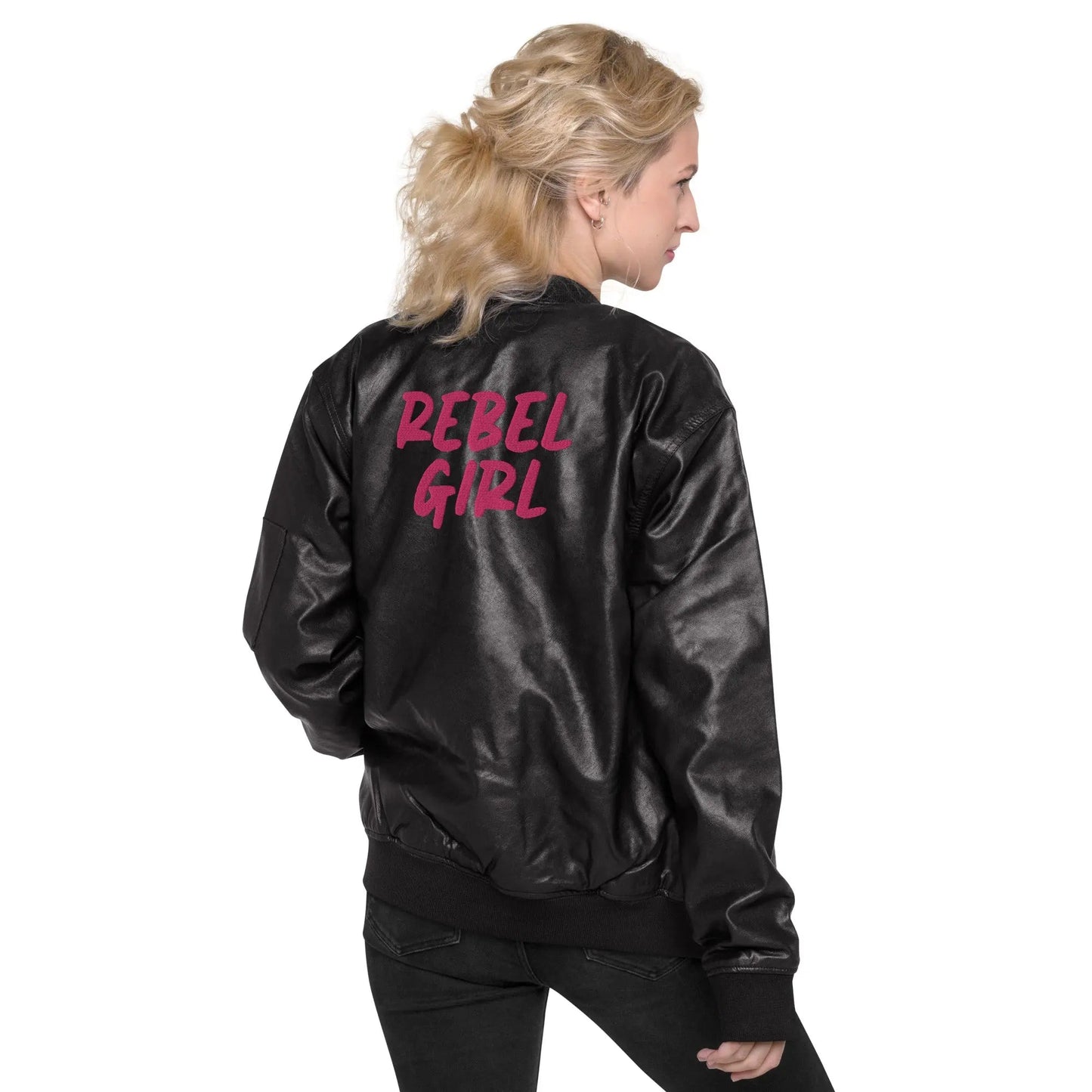 REBEL GIRL Leather Bomber Jacket-3