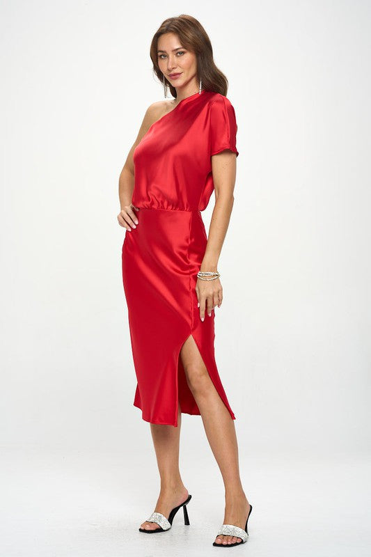 Stretch Satin One Shoulder Dress