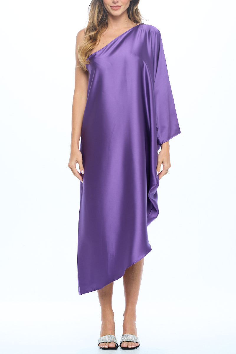 Satin Oversize One Shoulder Asymmetrical Dress