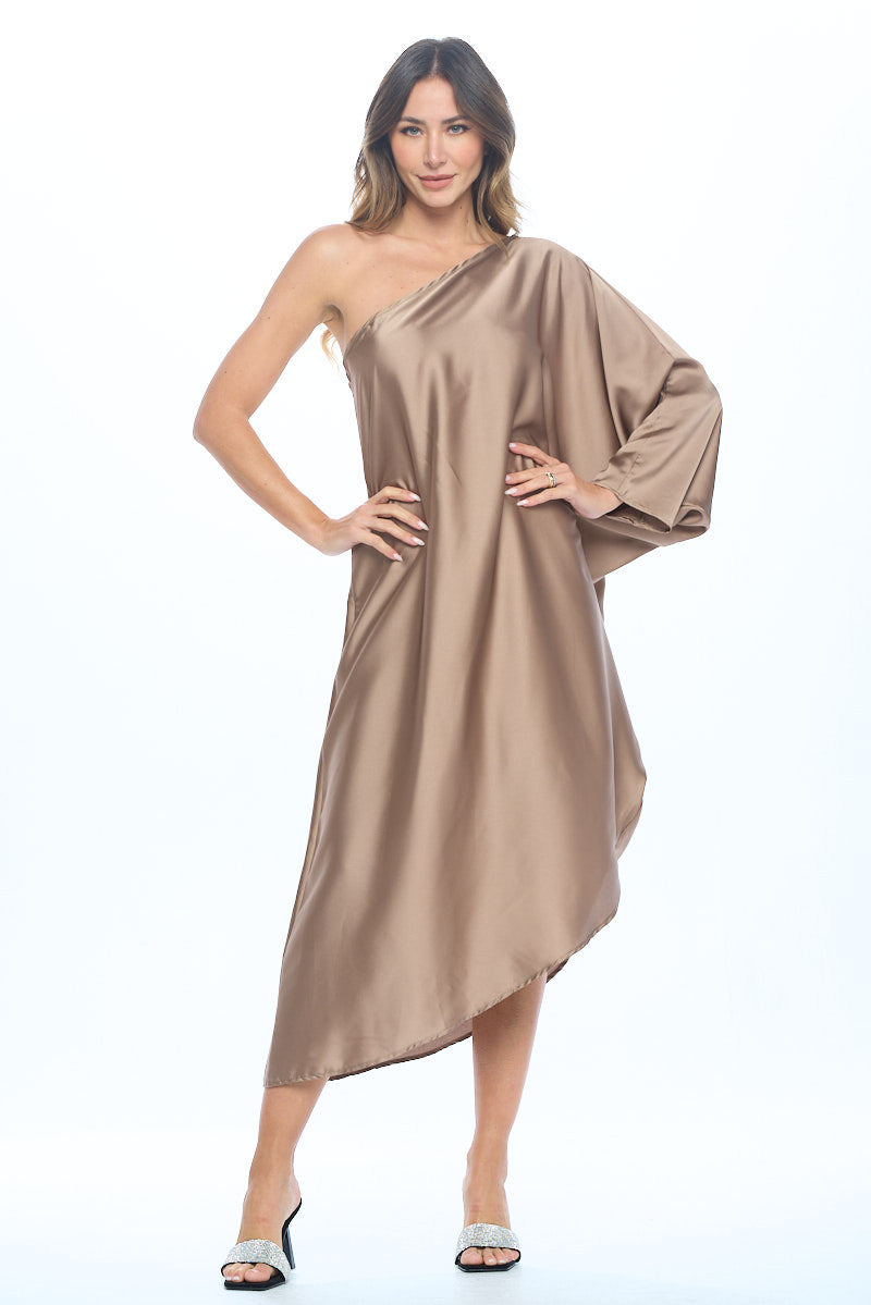 Satin Oversize One Shoulder Asymmetrical Dress