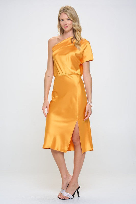 Stretch Satin One Shoulder Dress
