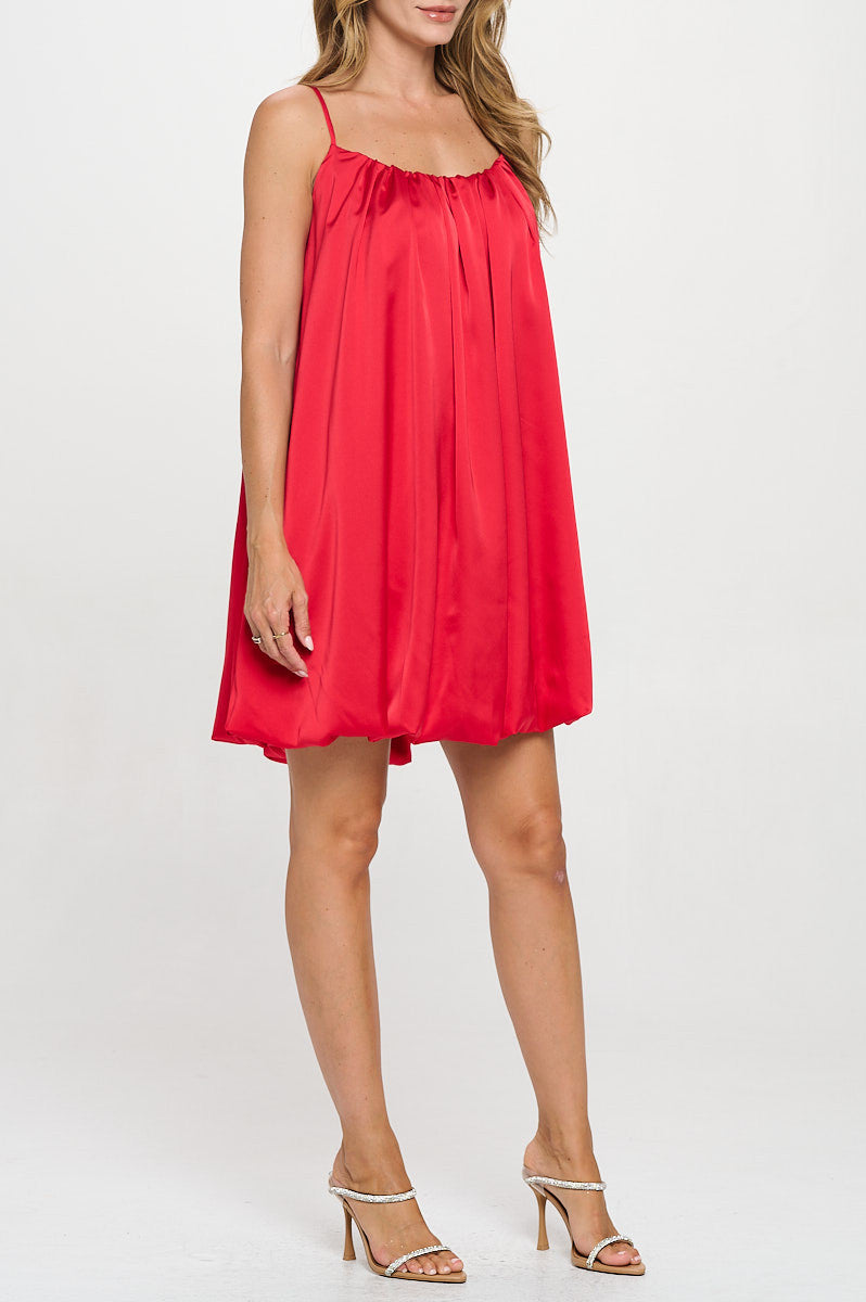 Solid Satin Sleeveless Balloon Dress