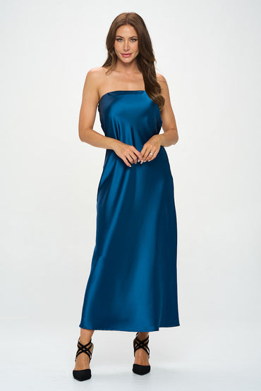 Silky Satin Tube Draped Dress-1