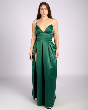 Ofelia Emerald Satin High Slit Dress "evening dresses" foremata gia gamo-1