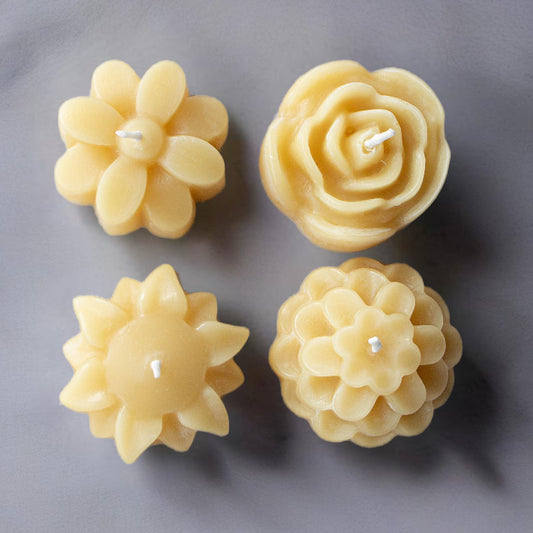 Beeswax Tea Light Candles | Flowers | Box of 4-0