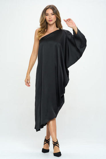 Satin Oversize One Shoulder Asymmetrical Dress-1