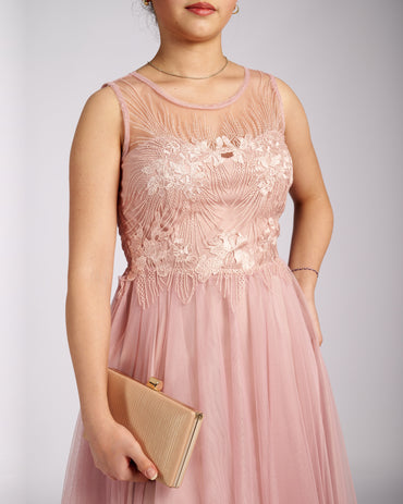 Mia Pink Tulle and Lace knee length Dress " φορέματα βραδινά "-1