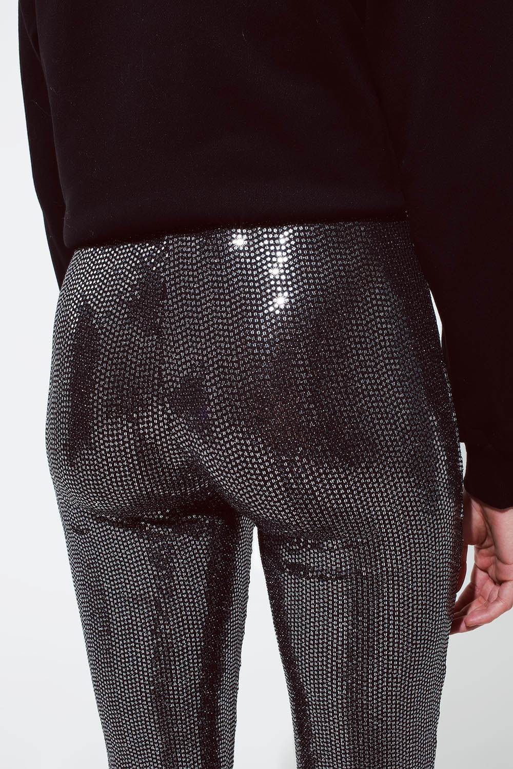 Metallic Fabric Flare Leggings in Silver