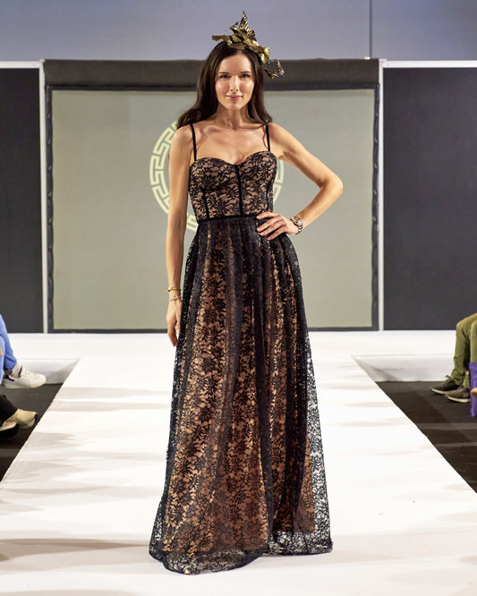 Stefania Black Floral Lace Maxi Dress φορέματα βραδινά-0