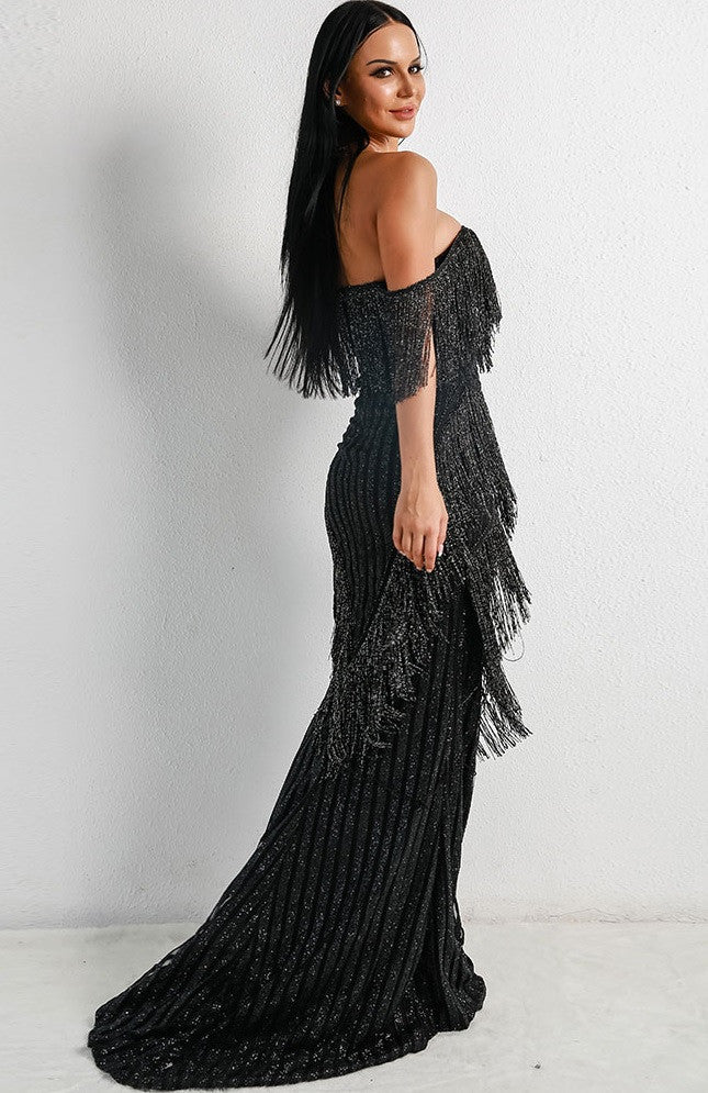 Black Fringe Evening Gown-2
