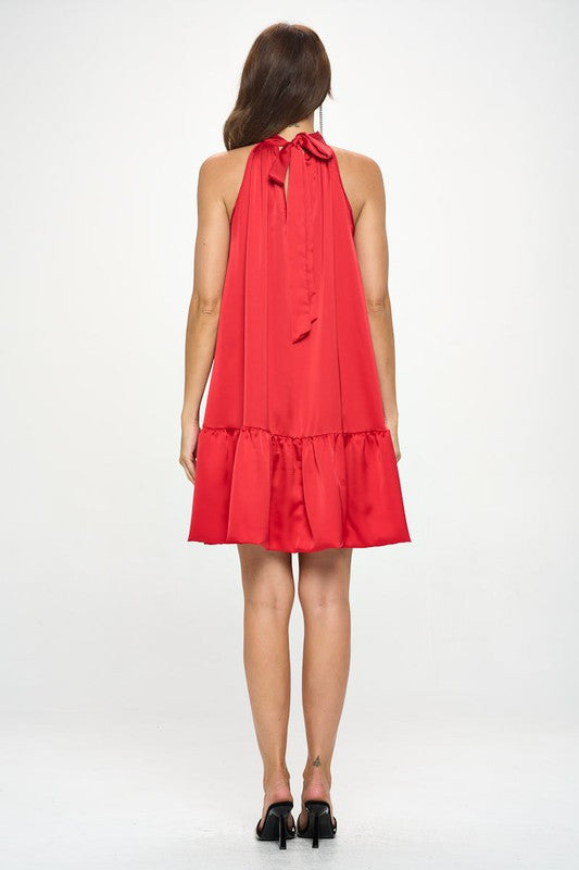 Bow Back Sleeveless Flounce Dress-5