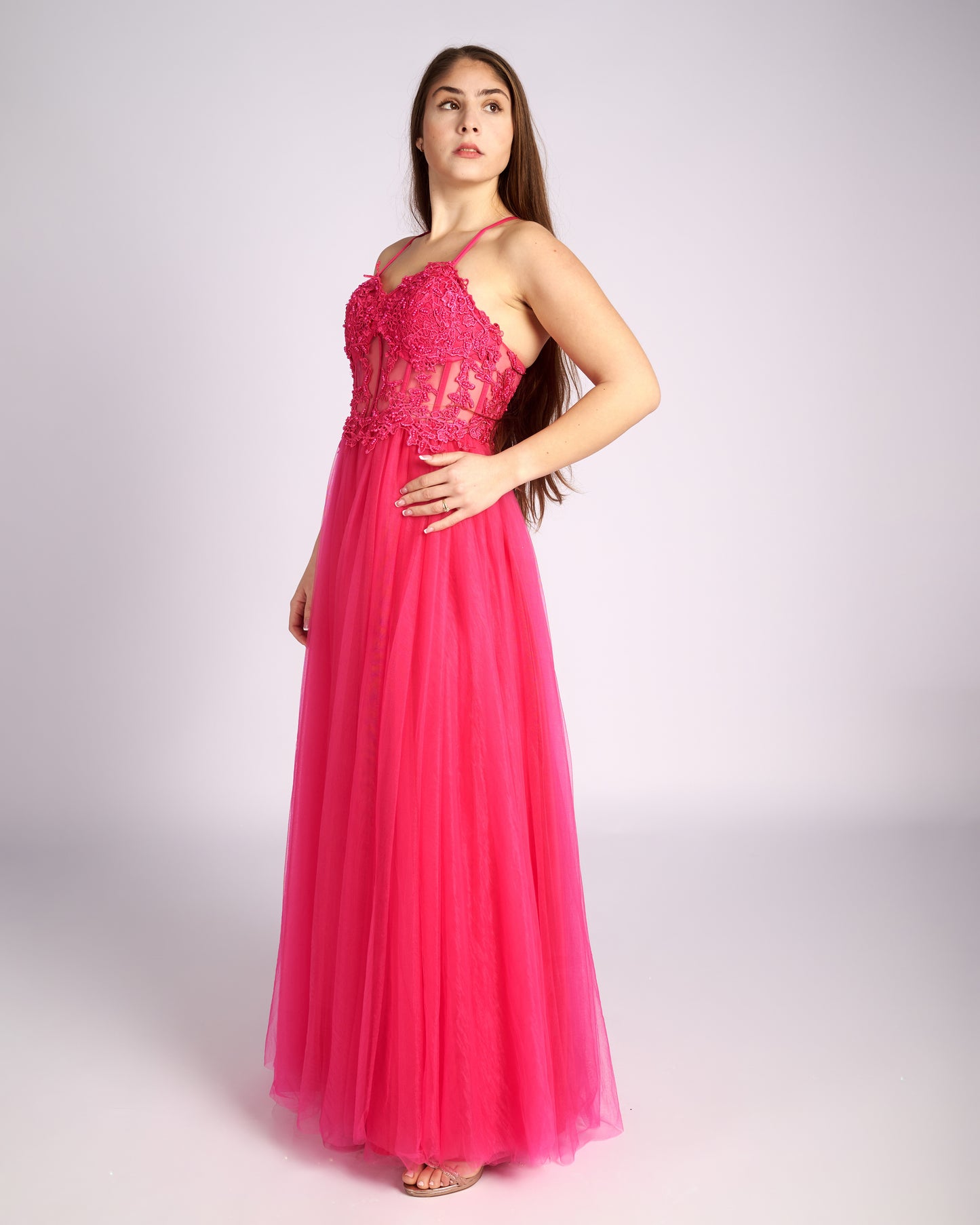 Artemis Fuchsia Lace Corset Maxi Dress "evening dresses"