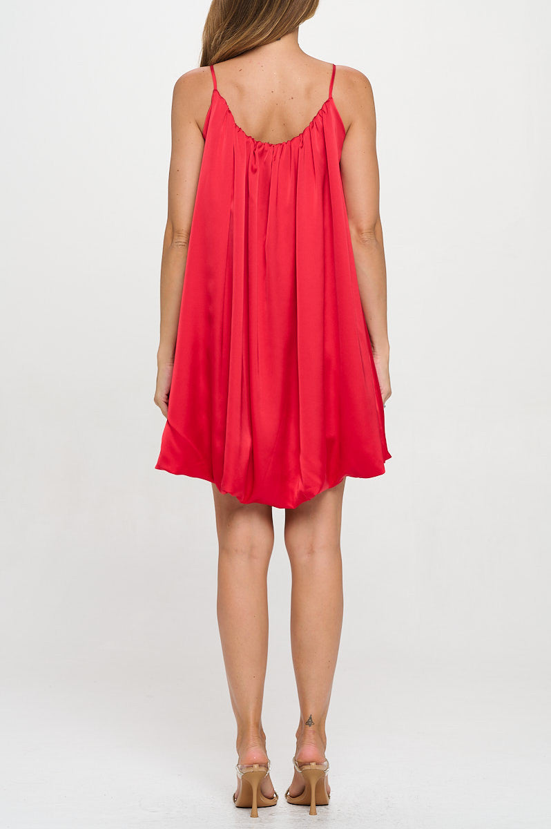 Solid Satin Sleeveless Balloon Dress