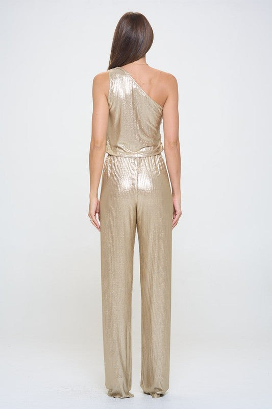 Metallic One Shoulder Wide Leg Jumpsuit-5