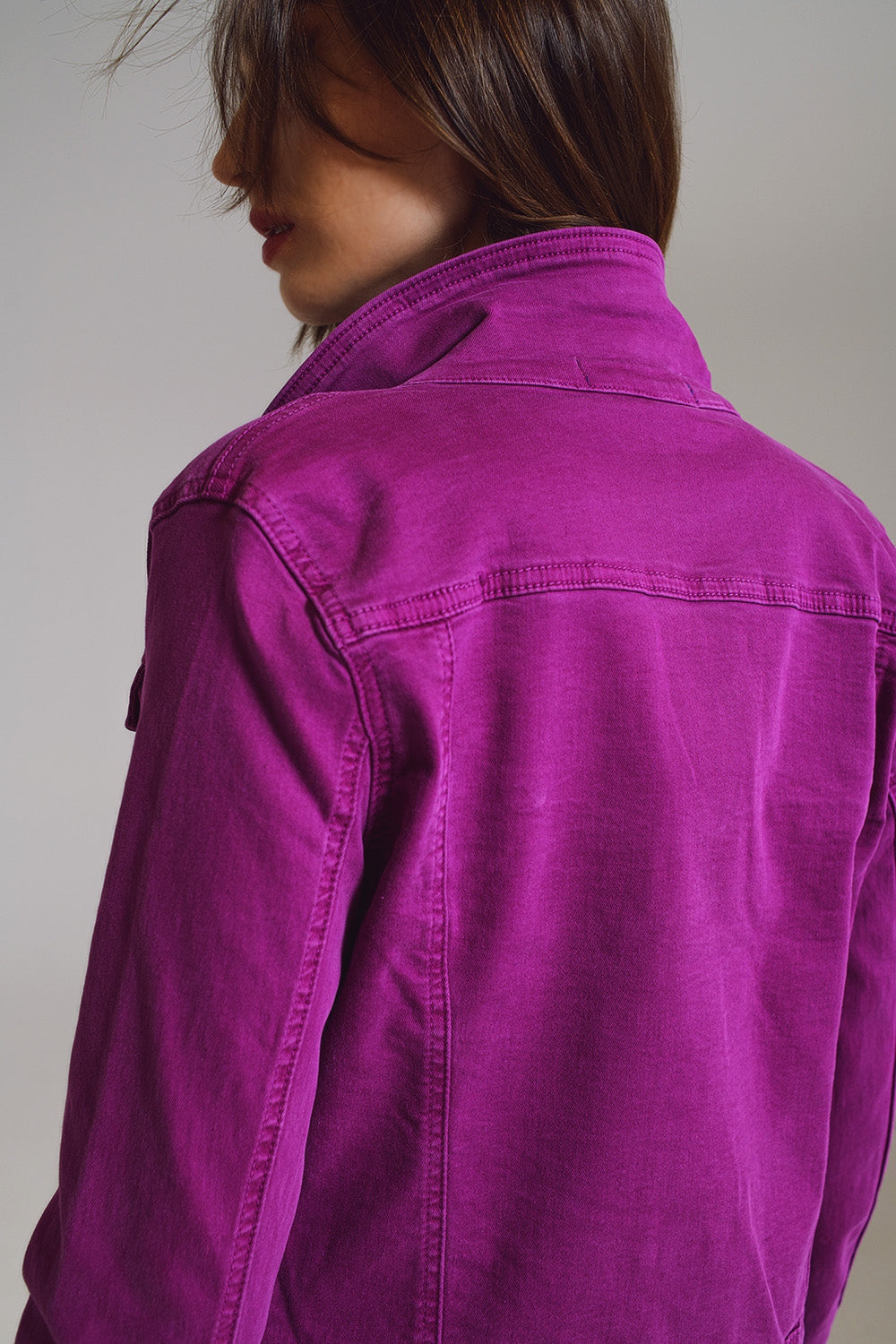 Slim Denim Trucker Jacket in Fuchsia-5