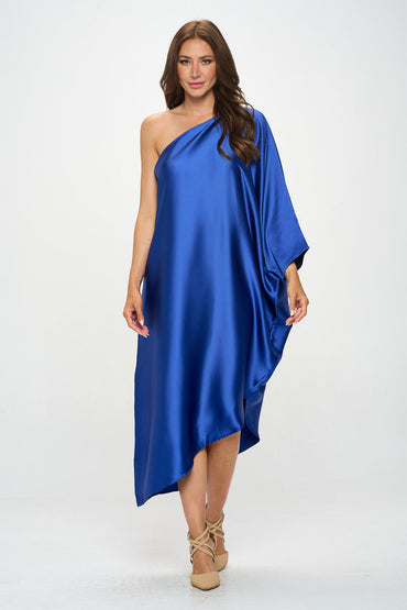 Satin Oversize One Shoulder Asymmetrical Dress-1
