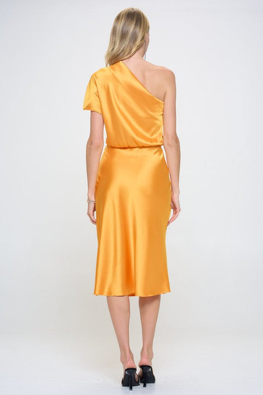 Stretch Satin One Shoulder Dress