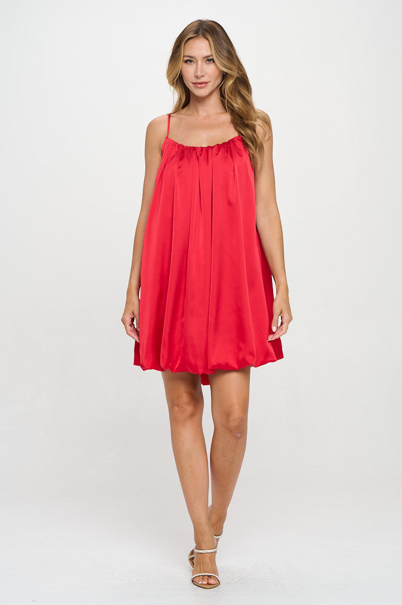 Solid Satin Sleeveless Balloon Dress