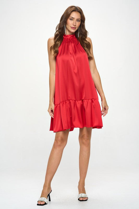 Bow Back Sleeveless Flounce Dress-3