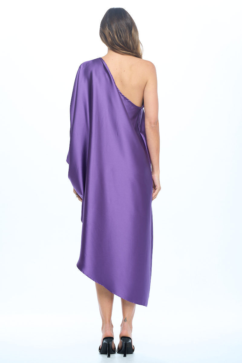 Satin Oversize One Shoulder Asymmetrical Dress
