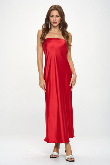 Silky Satin Tube Draped Dress-1