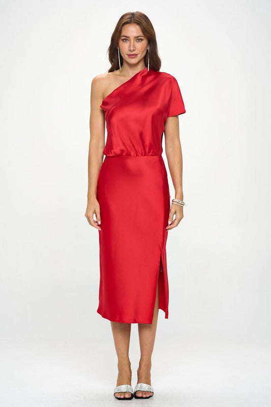 Stretch Satin One Shoulder Dress