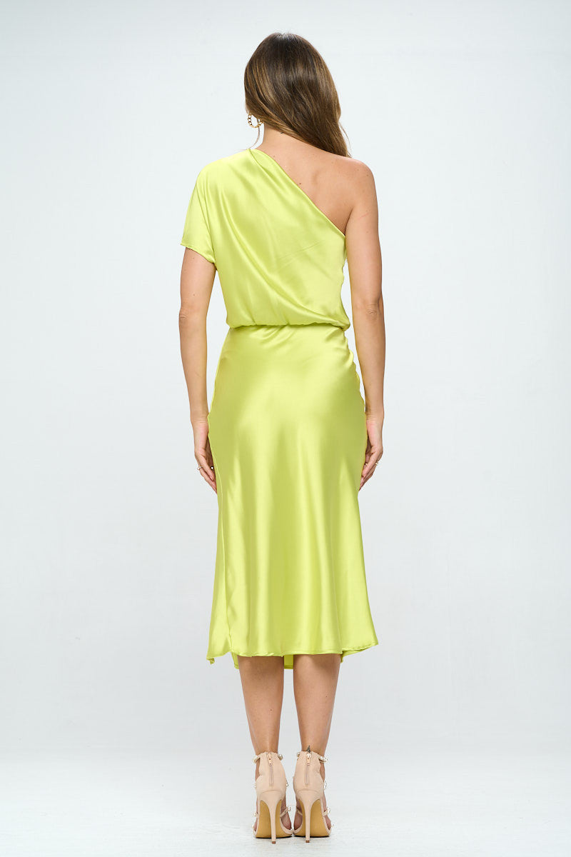 Stretch Satin One Shoulder Dress-4