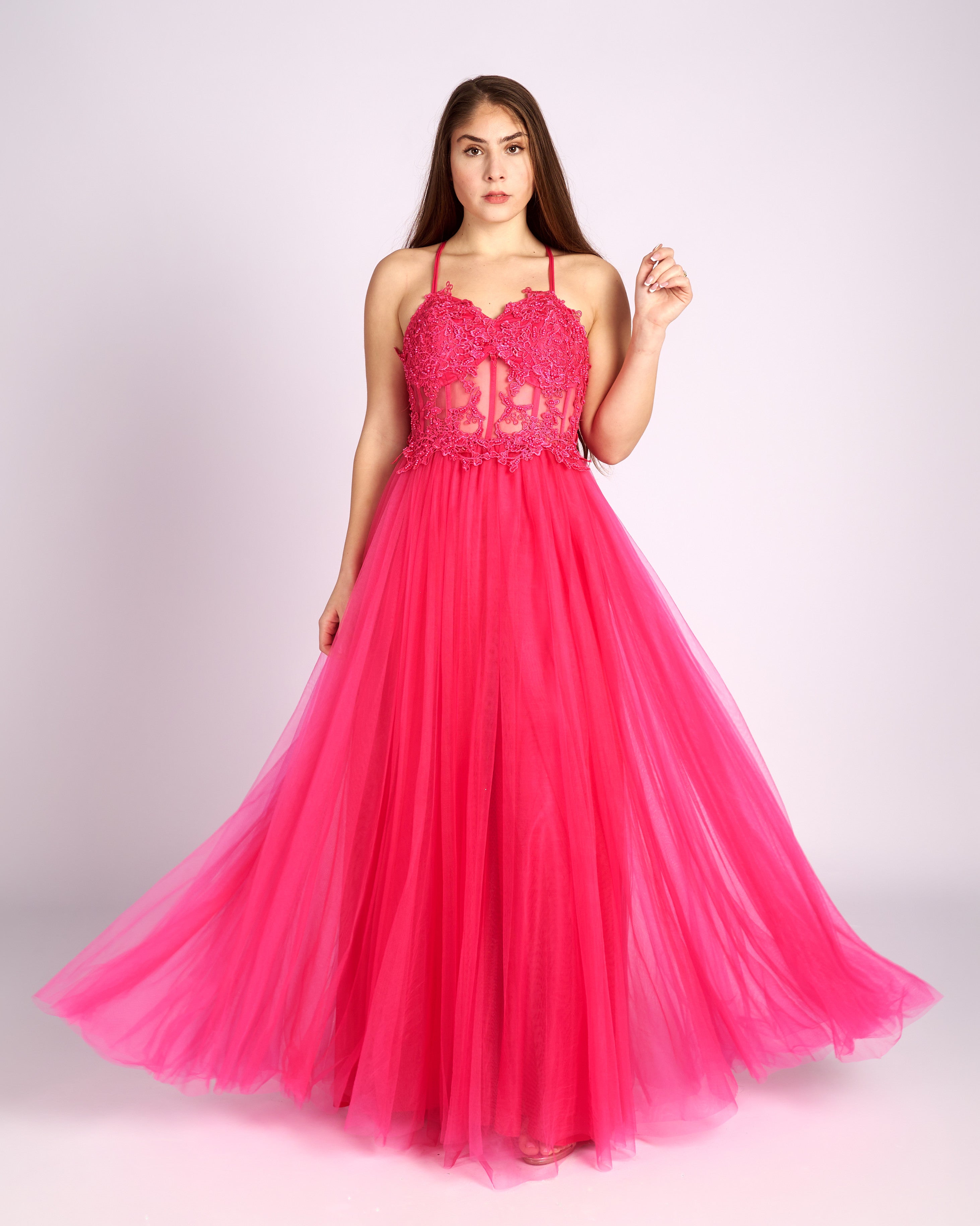 Artemis Fuchsia Lace Corset Maxi Dress "evening dresses"