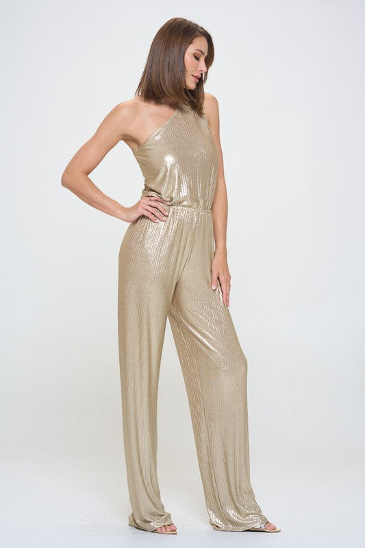 Metallic One Shoulder Wide Leg Jumpsuit-3