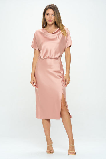 Satin Stretch Print Dress with Slit-1