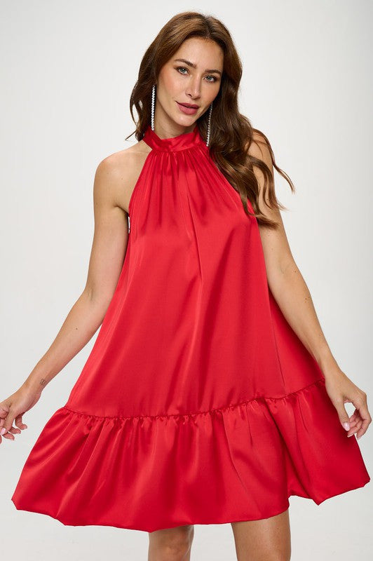 Bow Back Sleeveless Flounce Dress-0