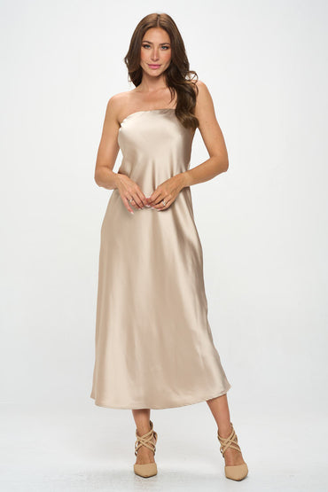 Silky Satin Tube Draped Dress-1