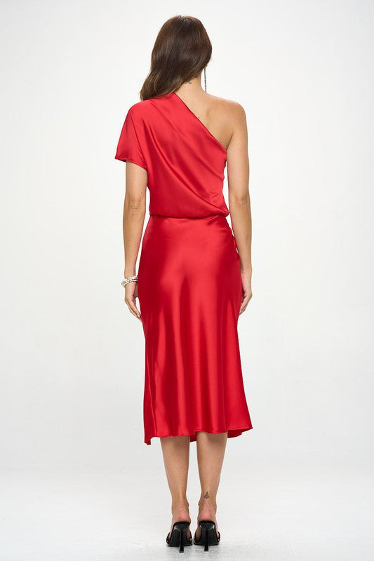 Stretch Satin One Shoulder Dress