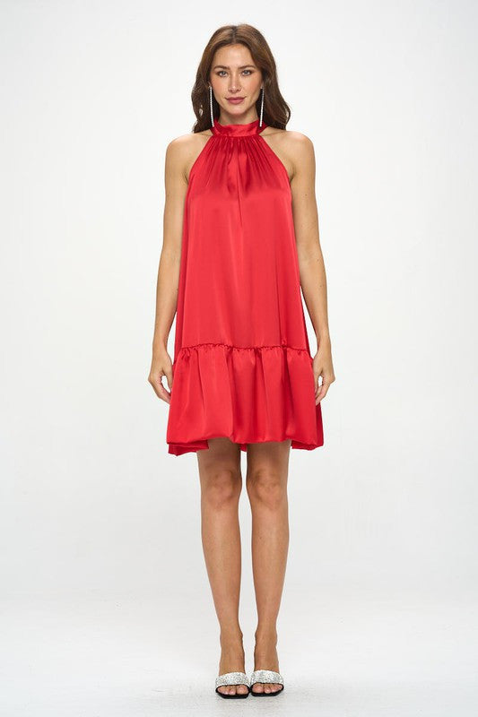Bow Back Sleeveless Flounce Dress-4