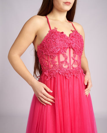 Artemis Fuchsia Lace Corset Maxi Dress "evening dresses"