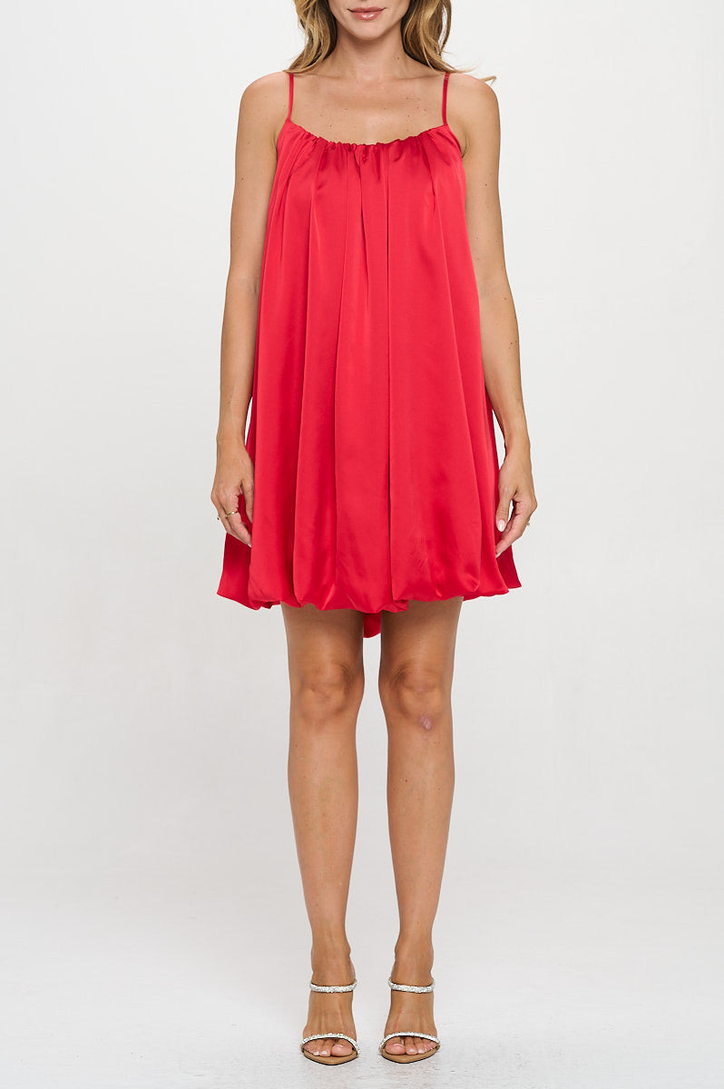 Solid Satin Sleeveless Balloon Dress