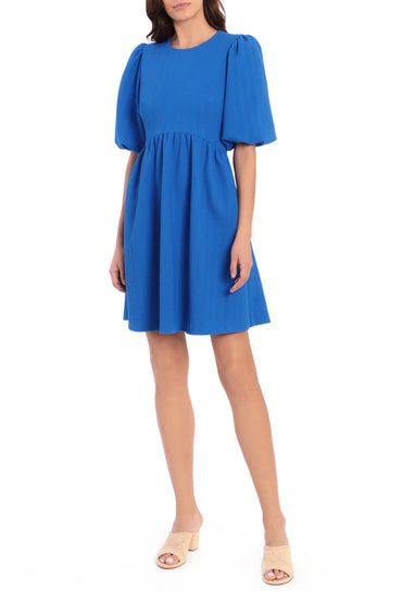 Maggy London Crew Neck Puff Short Sleeves Back Zipper Short Knit Dress-1