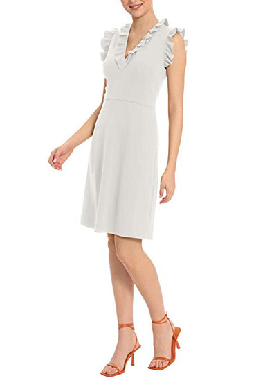 Maggy London V Neck Ruffle Sleeves Back Zipper Short Crepe Dress-1