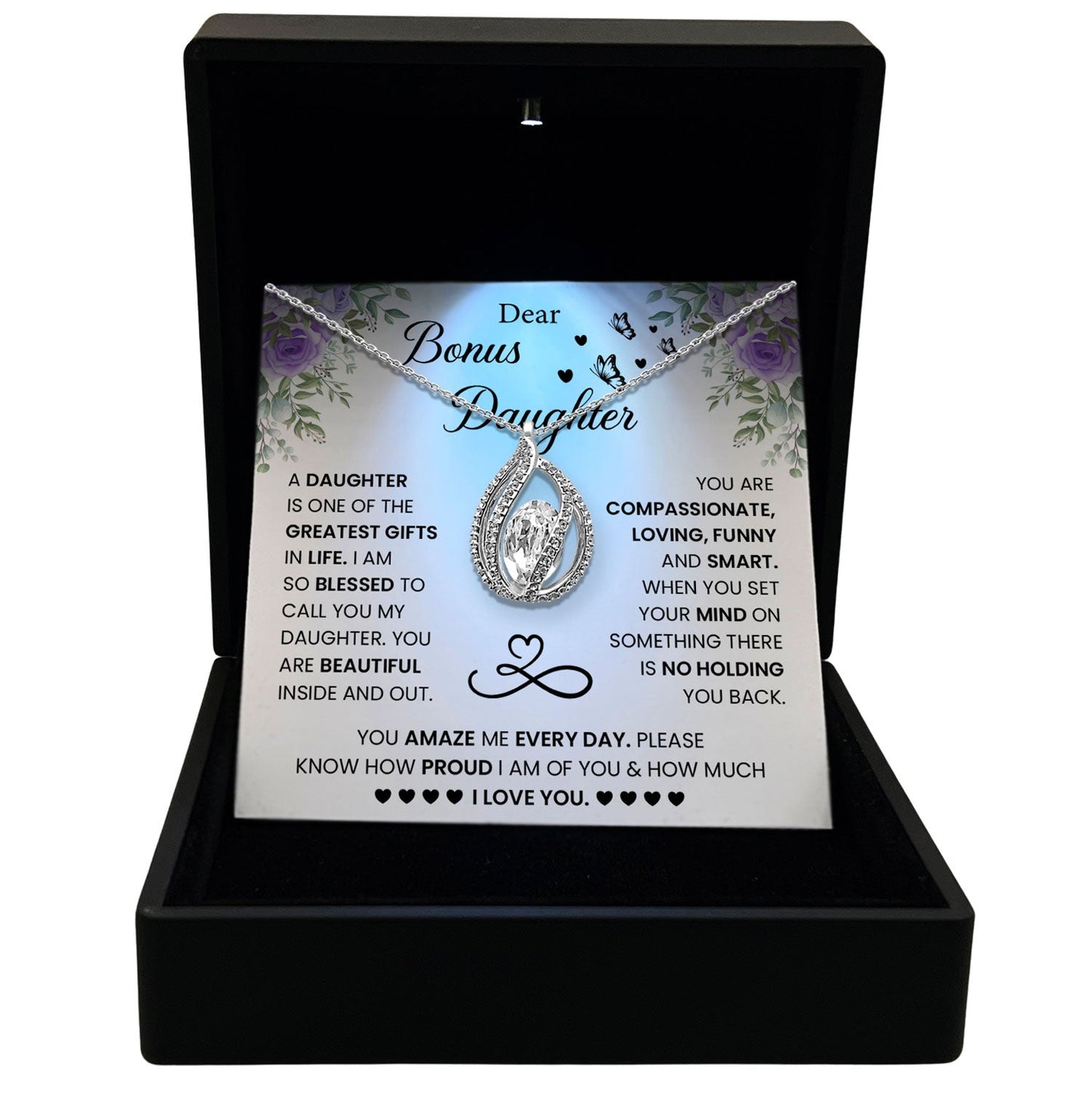TRYNDI™ To My Beautiful Bonus Daughter Birdcage Necklace With Authentic Swarovski Crystals
