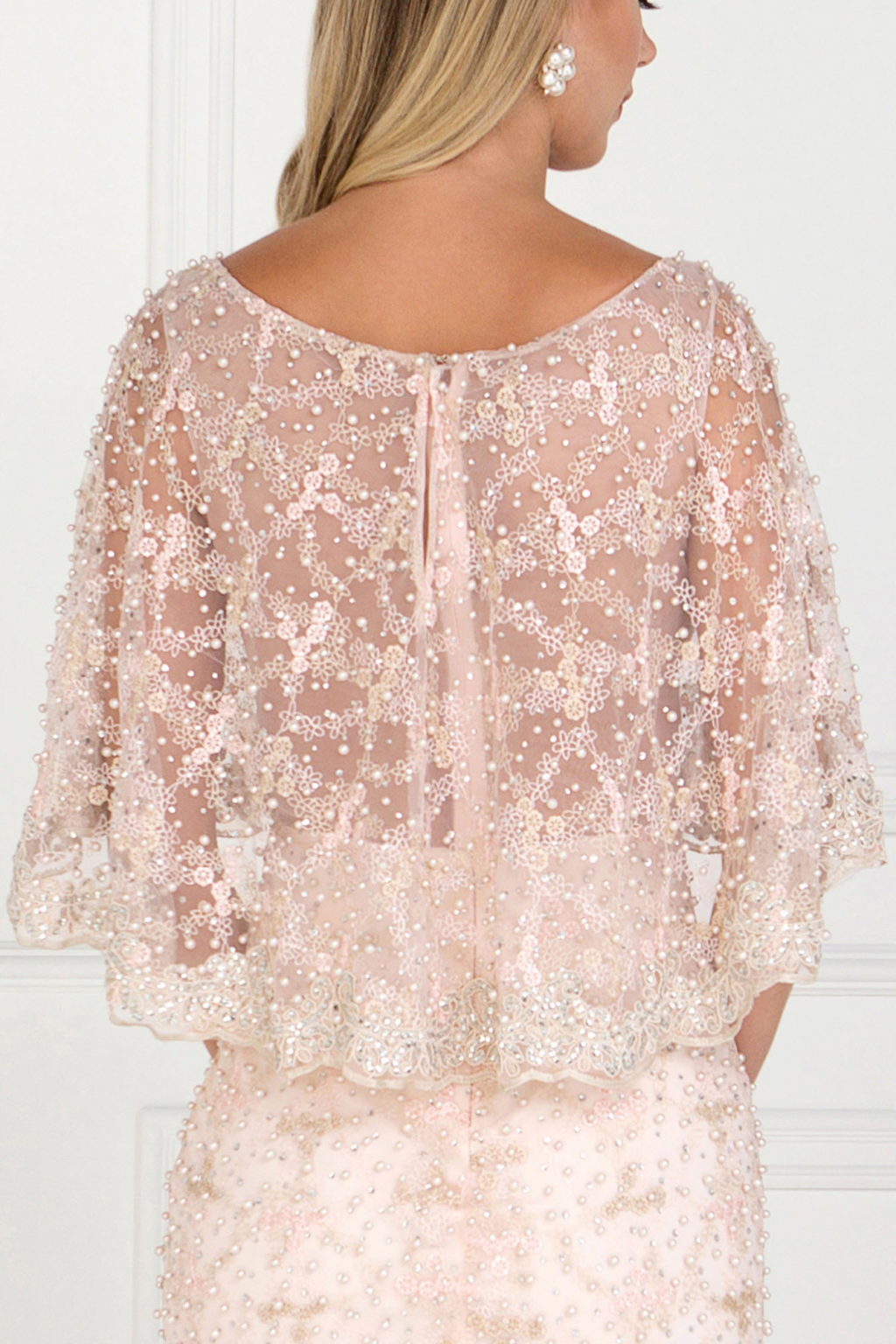 Mesh Mermaid with Embroidered Cape Sleeves Long Mother Of The Bride Dress GLGL1535-3