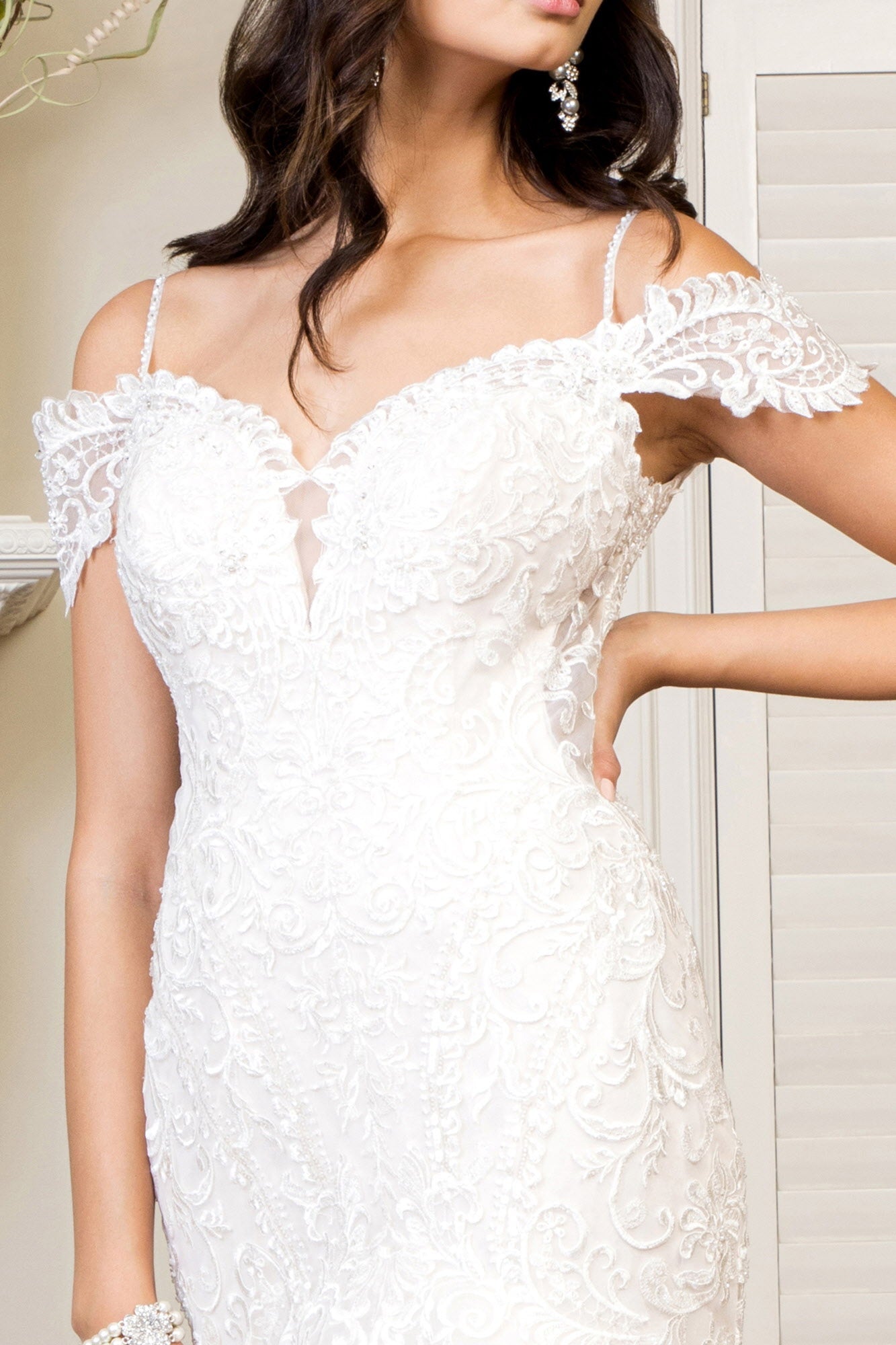 Sweethearted Embroidered Mesh Mermaid w/ Tail Long Wedding Dress GLGL1938