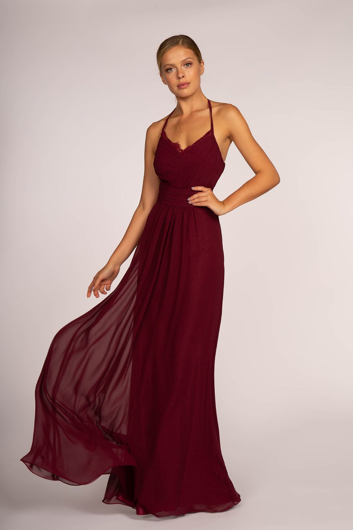 Enchanting Halter Neck Chiffon Long Bridesmaid Luxurious Formal Gown GLGL2606-6