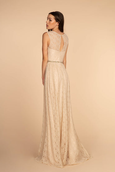 Jewel Embellished Waist Lace Long Mother Of The Bride Dress GLGL2611-1